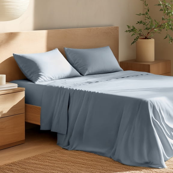 Bare Home Organic Percale Sheet Set - 100% Organic Cotton - Queen, Dusty Blue