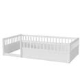 thumbnail image 4 of Twin Size Floor Bed with High Fence, Twin Size Bed Frame with Low to Ground Design, Playhouse Bed with Solid Wood Frame, No Box Spring Needed, for Bedroom, Playroom, Dorm, White, 4 of 9