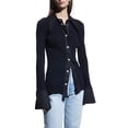 thumbnail image 2 of Ganni Women's Dark Navy Blue Melange Ribbed Knit Shirt Collar Cardigan, 2 of 2