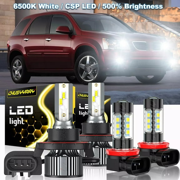 For Pontiac Torrent 2006 2007 2008 2009 - 4x Combo LED 9008 Headlight   H11 Fog Light Bulbs Kit White
