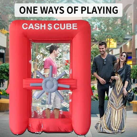 Sayok Red 5.9x8.2ft Inflatable Cash Cube Booth (NO Blower)Large Money Grab Machine for Games Event Promotion