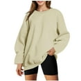thumbnail image 2 of Taqqpue Womens Plus Size Sweatshirts Casual Solid Color Crewneck Long Sleeve Hoodies Tops Fall Fashion Outfits T Shirts Pullover, 2 of 6