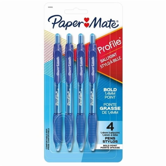 Paper Mate Profile Retractable Ballpoint Pens, Bold Point (1.4 mm), Blue, 4 Count