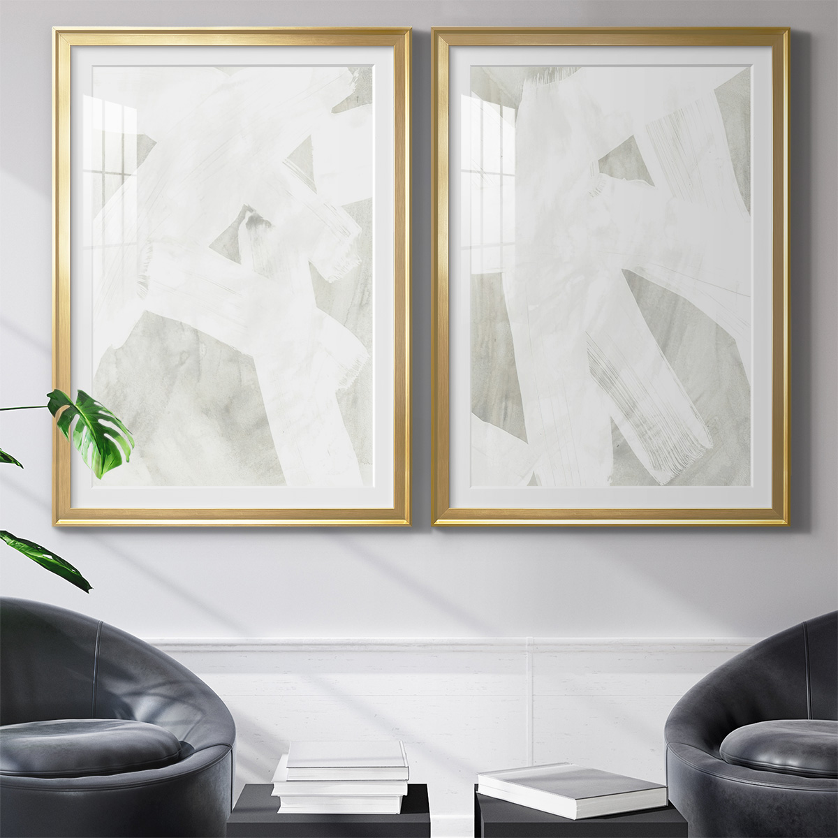 Wexford Home Stone Brush I Premium Framed Print, 26.5" x 36.5" - Ready to Hang, Gold (Set of 2)
