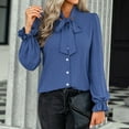 thumbnail image 4 of asdoklhq Blouses for Women Clearance $5, Women Casual Bow Lacing Long Sleeve Solid Color Top Single-Breasted Shirt Blouse, 4 of 9