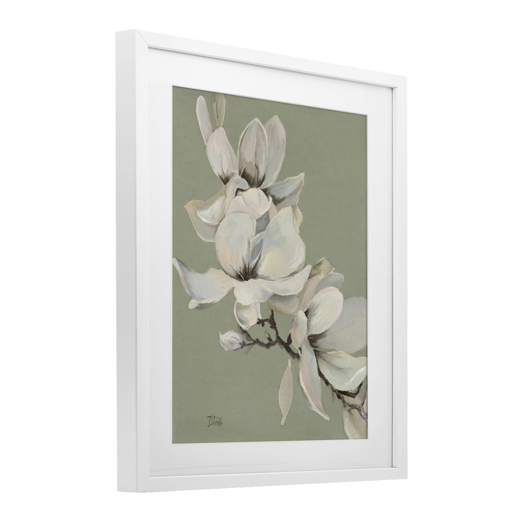 Stupell Industries Magnolias on Sage Florals White Framed Print Under Glass, design by Patricia Pinto
