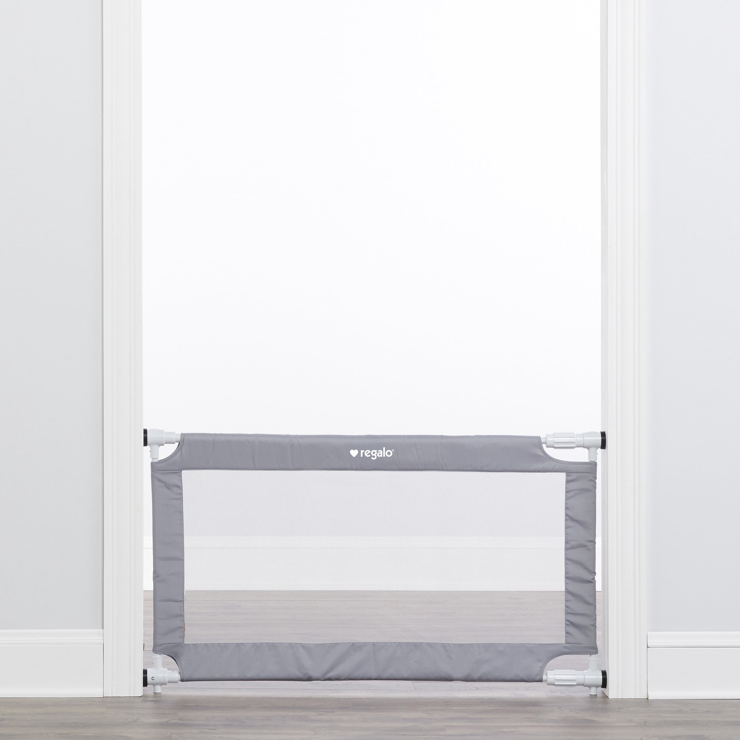 Regalo 50" Expandable Mesh Baby & Pet Safety Gate – Gray Pressure‑Mounted Gate for Doorway or Hallway, Fits 27.5–50 in Openings