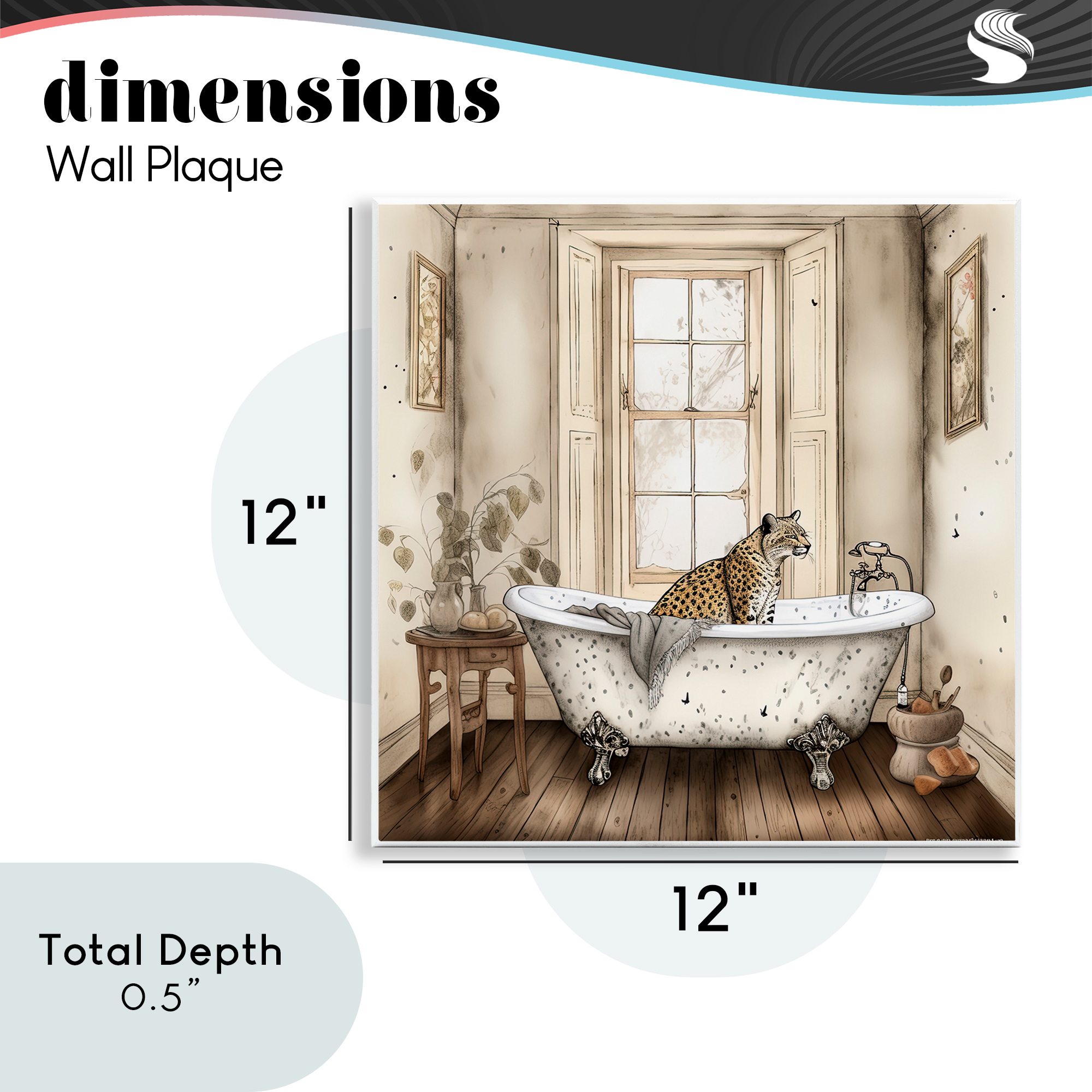 Neutral Leopard Bathtime Wall Plaque Art, design by Sasha