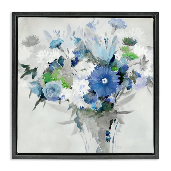 Stupell Industries Bustling Blue Bouquet Plants & Flowers Painting Black Floater Framed Canvas Art Print Wall Art, 18 x 18