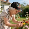 thumbnail image 4 of Peace Concept Floral Baseball Cap, Colorful Flower Printed Polyester Adjustable Hat, Unisex Breathable Sun Protection Cap for Daily Outdoor Casual Wear Black (B), 4 of 6