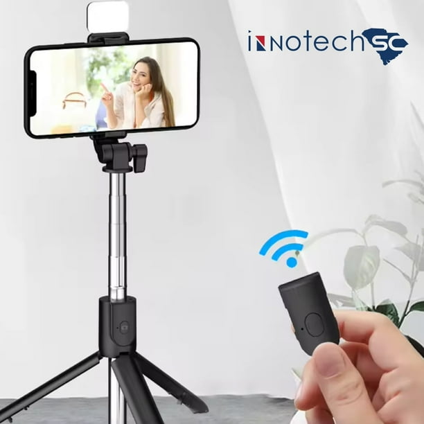 InnotechSC Trípode para Selfies con Luz, Palo para Selfies de 27'' con Control Remoto Inalámbrico, Trípode Portátil para Teléfono Compatible con iPhone 15 Pro Max/15/14/13, Samsung Android