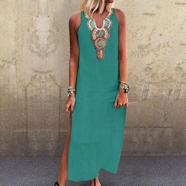 WILLBEST Vestidos Floreados para Mujer Vestidos de Verano para Mujer Casual Suelto Bohemio Vestido Floral Correa Maxi Vestido Grande