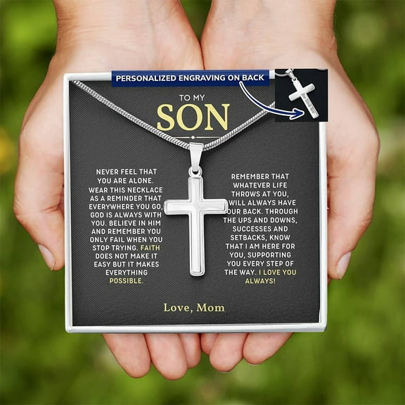 Gift for Son Personalized Gift from Mom Dad, Religious Gift to Son, Cross Necklace To My Son Graduation Gift, Christian Gift, Cross Necklace Gift with Heart Touching Message Card and Gift Box