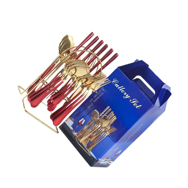 Xingzhi 24piece Stainless Steel Cutlery Set Sturdy And Durable Tableware 3. Comes red gold