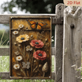 thumbnail image 2 of Rustic Floral Art 8x12 Inches Metal Wall Decor, Vintage Shadow Box with Monarch Butterfly, Poppies & Daisies on Dark Wood Background, Painterly Textured Farmhouse Picture for Living Room, 2 of 7