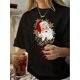 thumbnail image 1 of Christmas Santa Claus Print Casual T-Shirt, Round Neck Short Sleeves Stretchy Sports Tee, Women's Activewear, 1 of 5