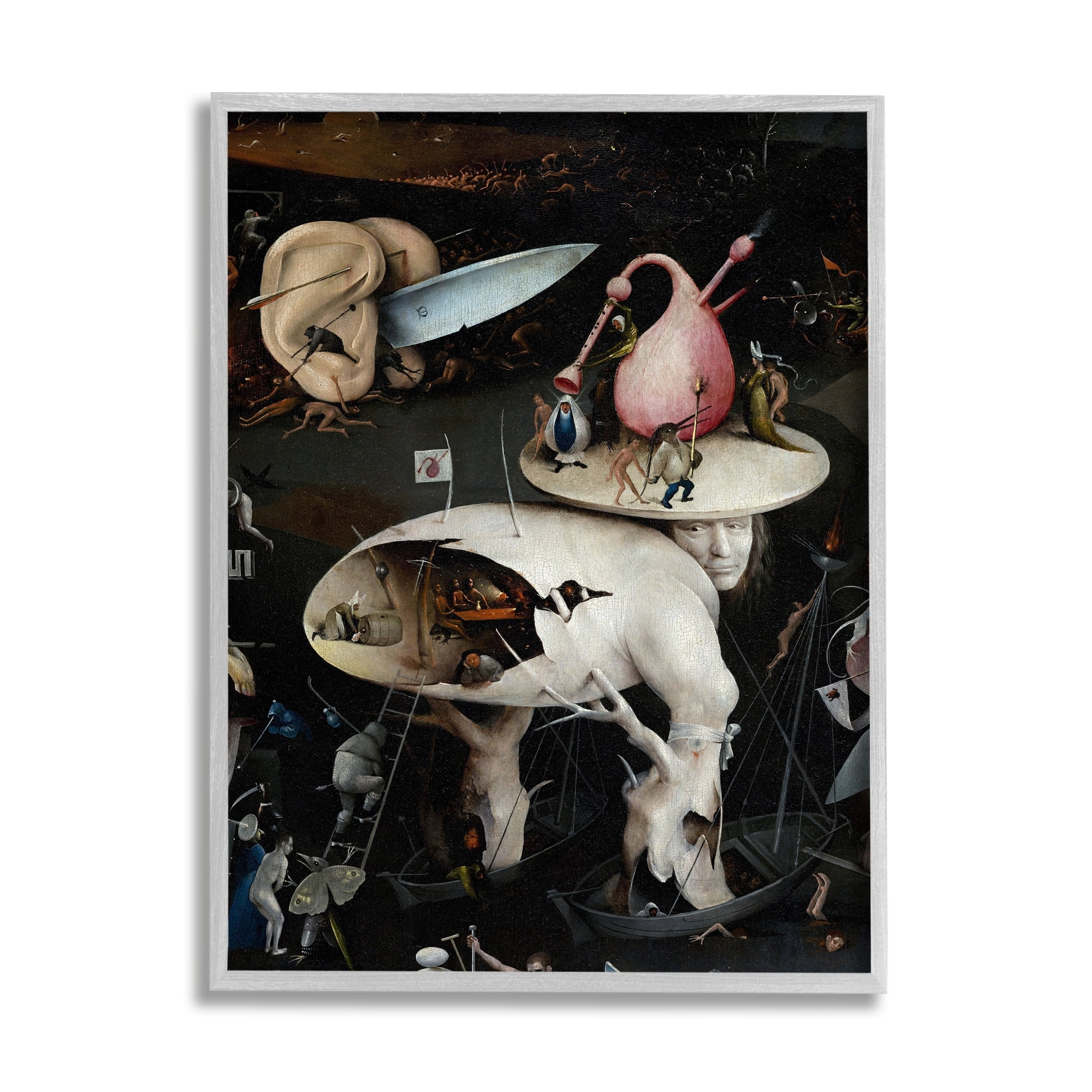 Stupell Industries Garden of Earthly Delights Right Panel Detail Hieronymus Bosch Painting Painting Gray Framed Art Print Wall Art, Design by one1000paintings