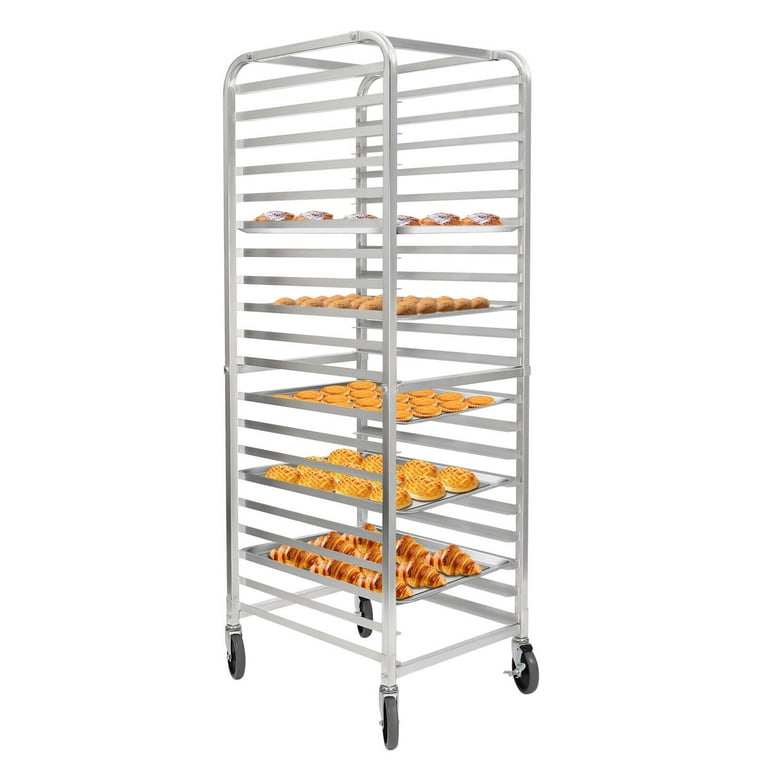 20 Tier Bakery Rack with Lockable Wheels Home Commercial Kitchen Bun Pan Sheet Rack Mobile Sheet Pan Racking Aluminum Trolley Storage Cooling Rack for
