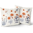thumbnail image 3 of Ryan&nbsp; Blue Orange Floral Pillow Covers 22x22 Set of 2 Cute Botanical Print Vintage FlowerLeave Decorative Throw Pillows Fall Seasonal Pillowcase Cotton Square Cushion Cover Decor, 3 of 6