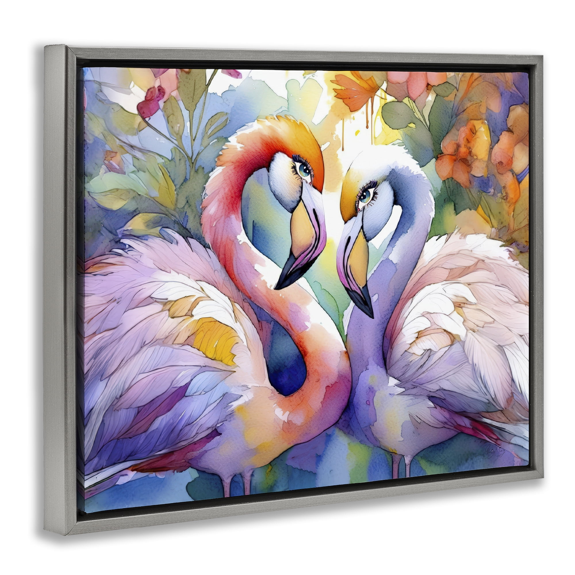 Stupell Industries Flamingo Love Pair Gray Framed Floater Canvas Wall Art, design by Shelly Craig