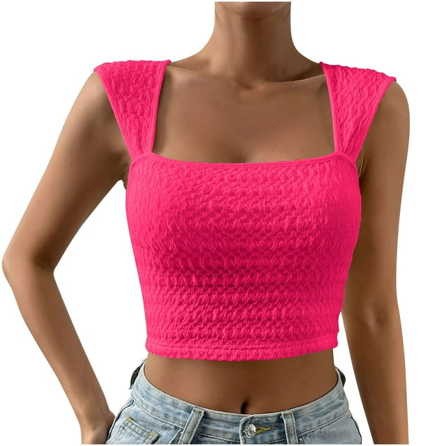Mrat Débardeurs Graphiques pour Femmes Mode Femmes Sans Manches Vêtement Confortable Respirant Col Rond Blouses Tops S-411 Rose Vif-A L