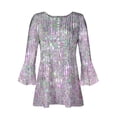 thumbnail image 4 of WREESH Womens Fashion Tunic Top V Neck Print Pullover Regular Fit 3/4 Length Sleeve Tops Christmas Pleated Top Purple, 4 of 5