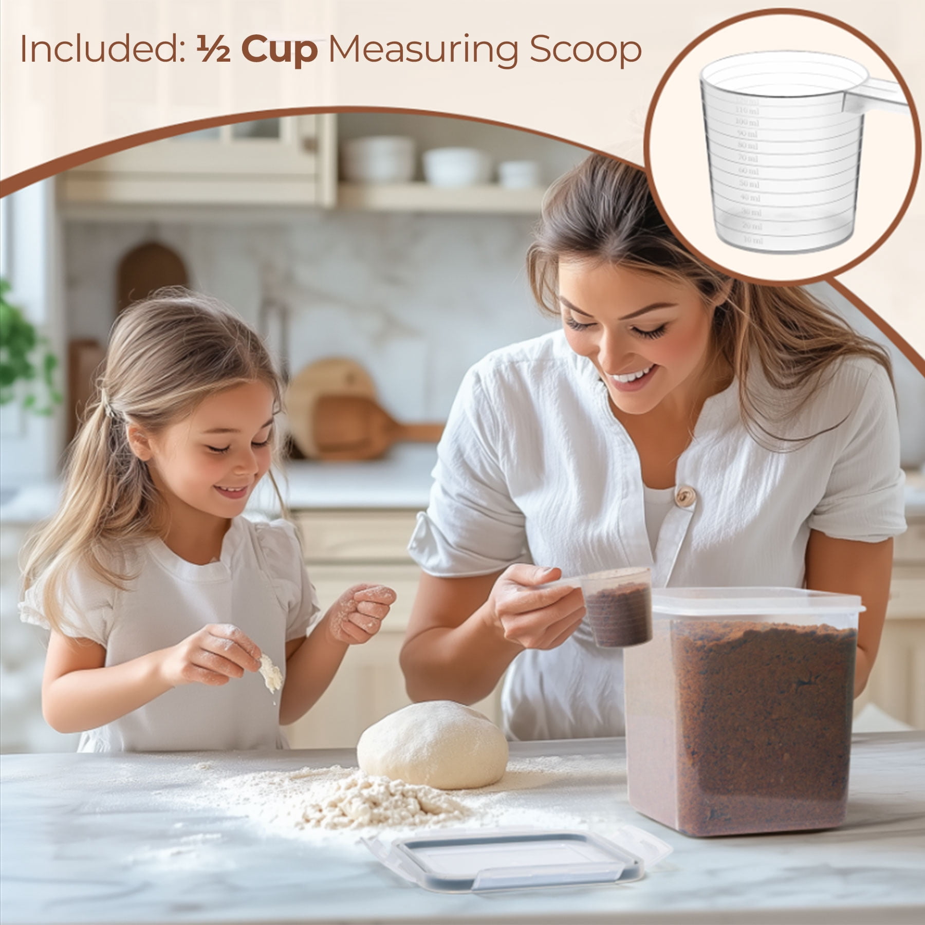 ComSaf Brown Sugar Container Set of 2 (2.5L/2.6Qt), Airtight Food Storage Containers with Lids and Terra Cotta Brown Sugar Saver, Plastic Canisters Sets for Kitchen, Pantry Organizer for Flour, Bakin
