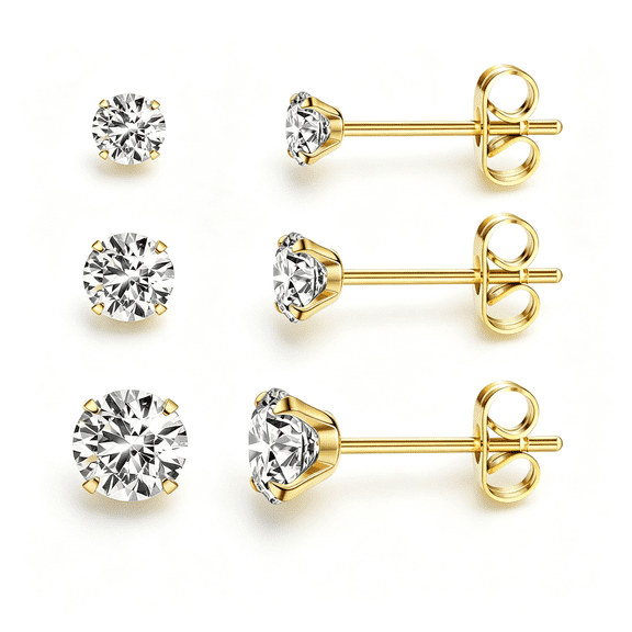 DESIGNICE 5 Pairs Extra Long Post Earrings 316L Stainless Steel Stud Earrings for Women Hypoallergenic Cubic Zirconia Ear Piercing Studs for Sensitive Ears 3-8Mm