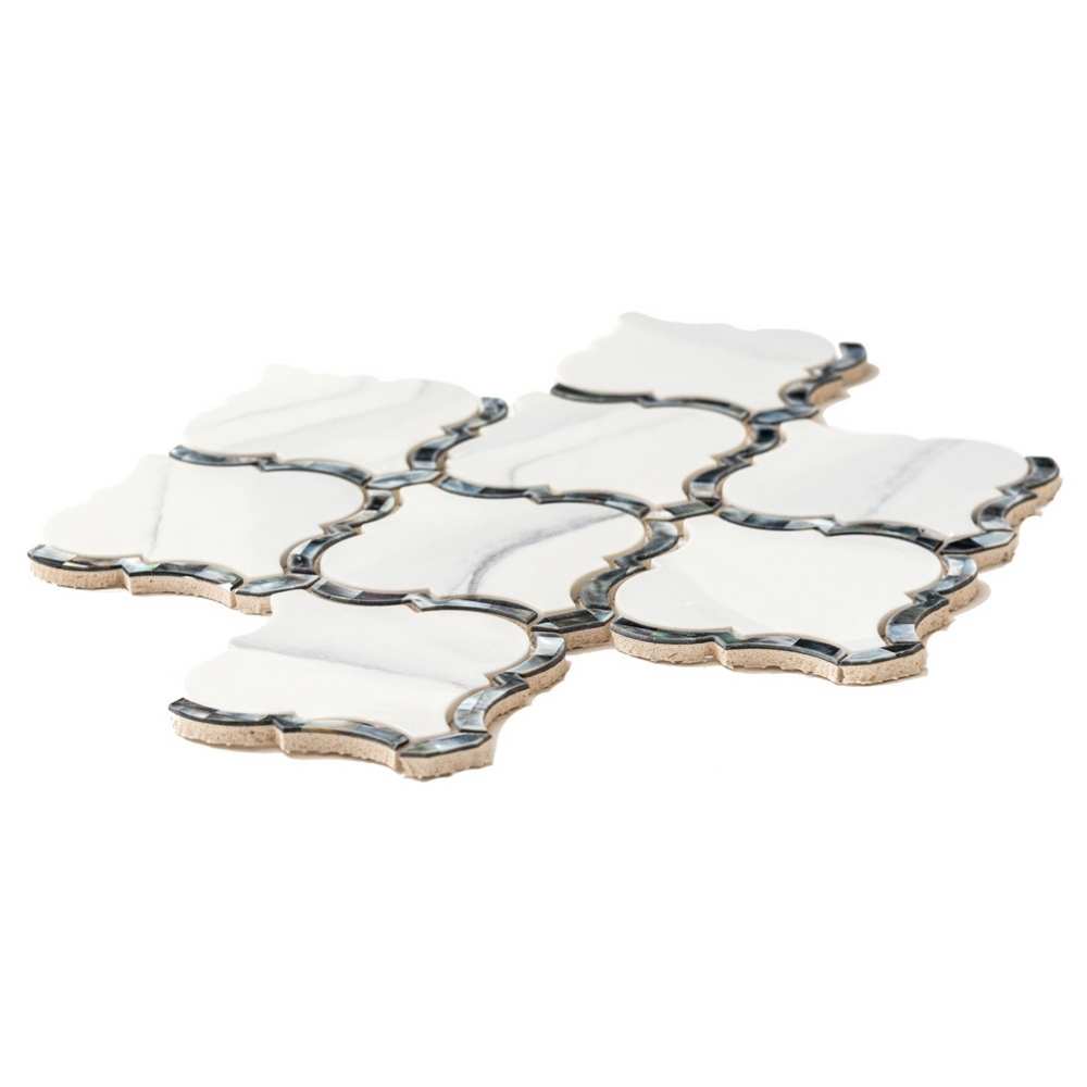 The Tile Life Tahitian Pearl Lantern 14" x 14.5" Statuario Silver Glass Mosaic Tile, 1 Sheet