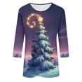 thumbnail image 5 of Womens T-shirts Xmas Tree Print Christmas Shirts 3/4 Sleeve Tops Crew Neck Casual Fashion Holiday Graphic Tees (L, Purple), 5 of 5
