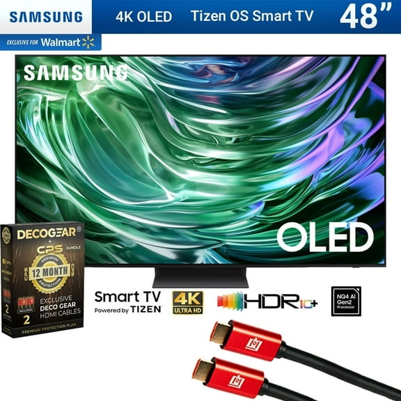 Samsung QN48S90DA 48 Inch OLED 4K Smart TV (2024) Bundle with Deco Gear 4K HDMI 2.0 Cable x2 & CPS Exclusive 12 Month Protection