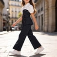 thumbnail image 3 of HBGVBA Girls 2 Piece Outfit Short Sleeve Colorblock Top with Wide Leg Pants Casual Set for 4-13 Years, 3 of 5