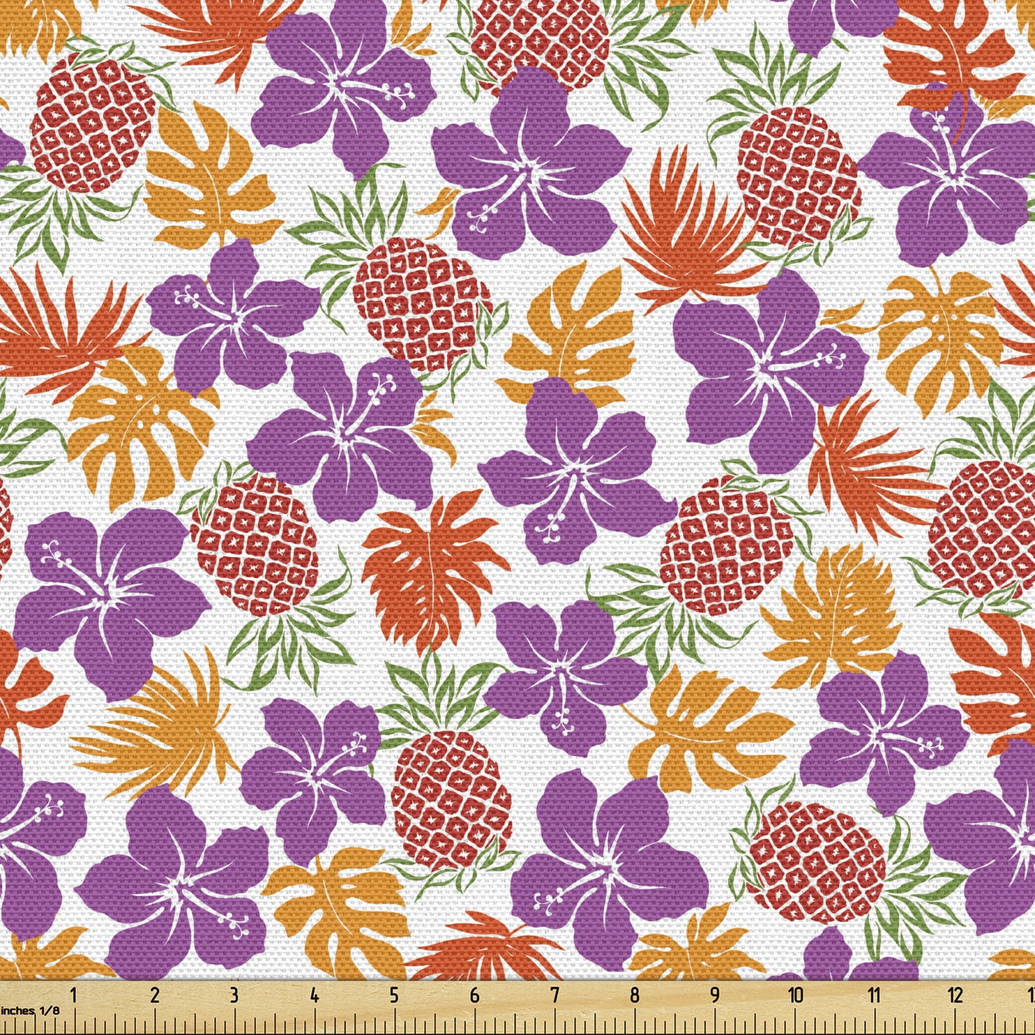Pineapple Upholstery Fabric by the Yard, Lively Colored Print Natural