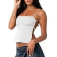 thumbnail image 4 of tarylea Going out Tops for Women Spaghetti Strap Square Neck Tank Tops Tie Back Solid Color Camisole Casual Summer Cute Tops, 4 of 8