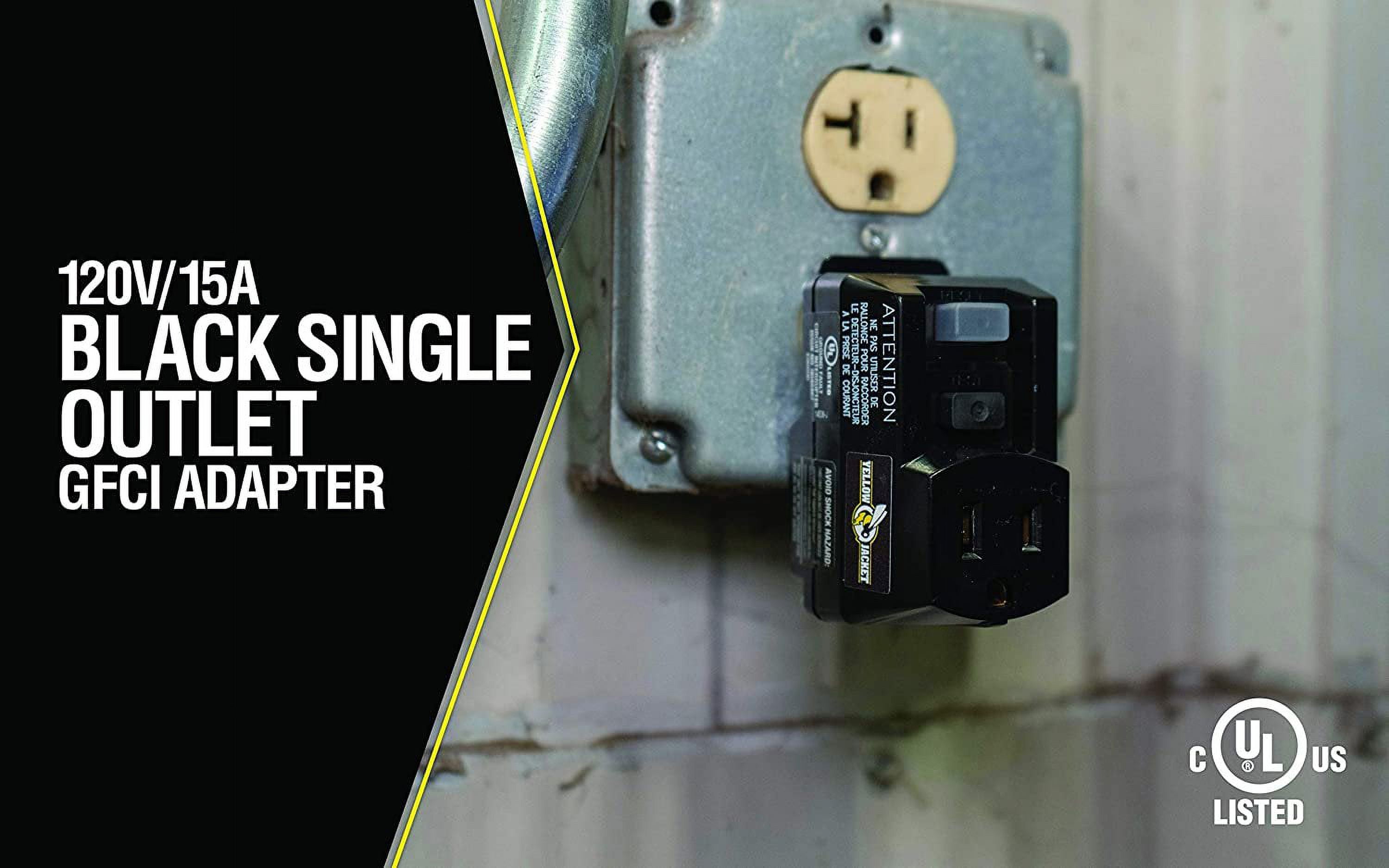 Yellow Jacket 2762, 120-Volt, 15-Amps, 1800-Watts Single Outlet GFCI Adapter, For Indoor Use With Manual Reset, Black