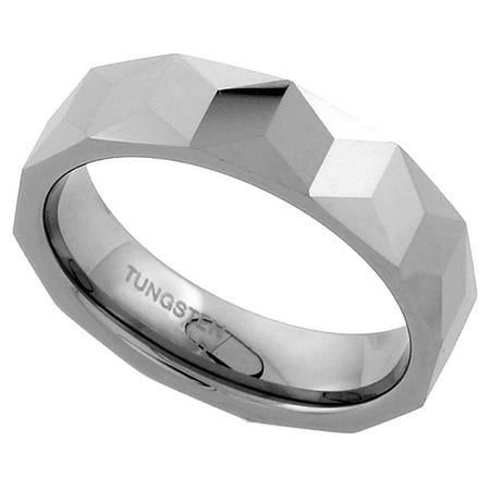 6mm Tungsten 900 Wedding Ring Faceted Band Triangular Prism Patterns Comfort fit, sizes 7 - 13