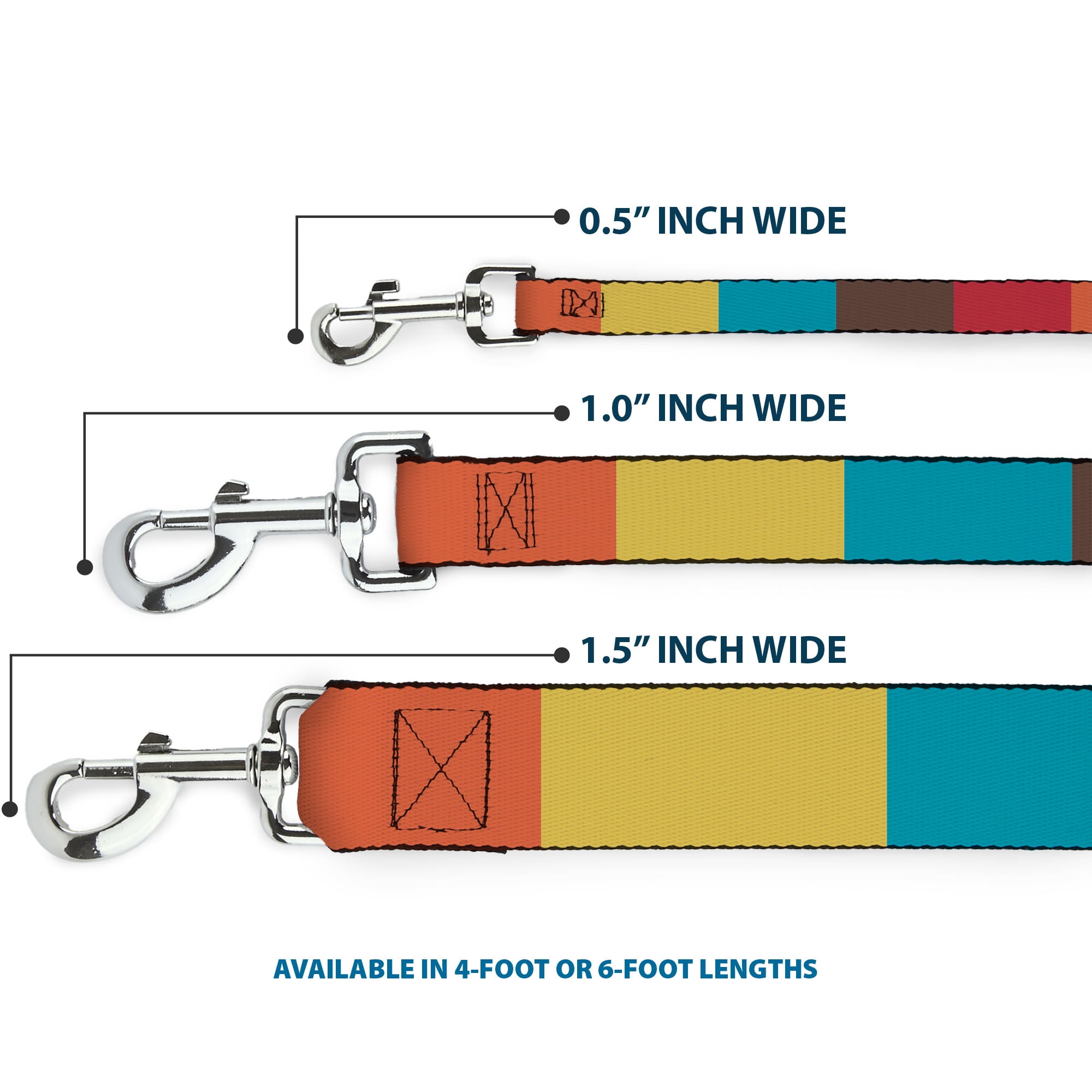 Buckle-Down Pet Leash, Dog Leash, Summer Essentials Color Block 9, 6 Feet Long 1.0 Inch Wide