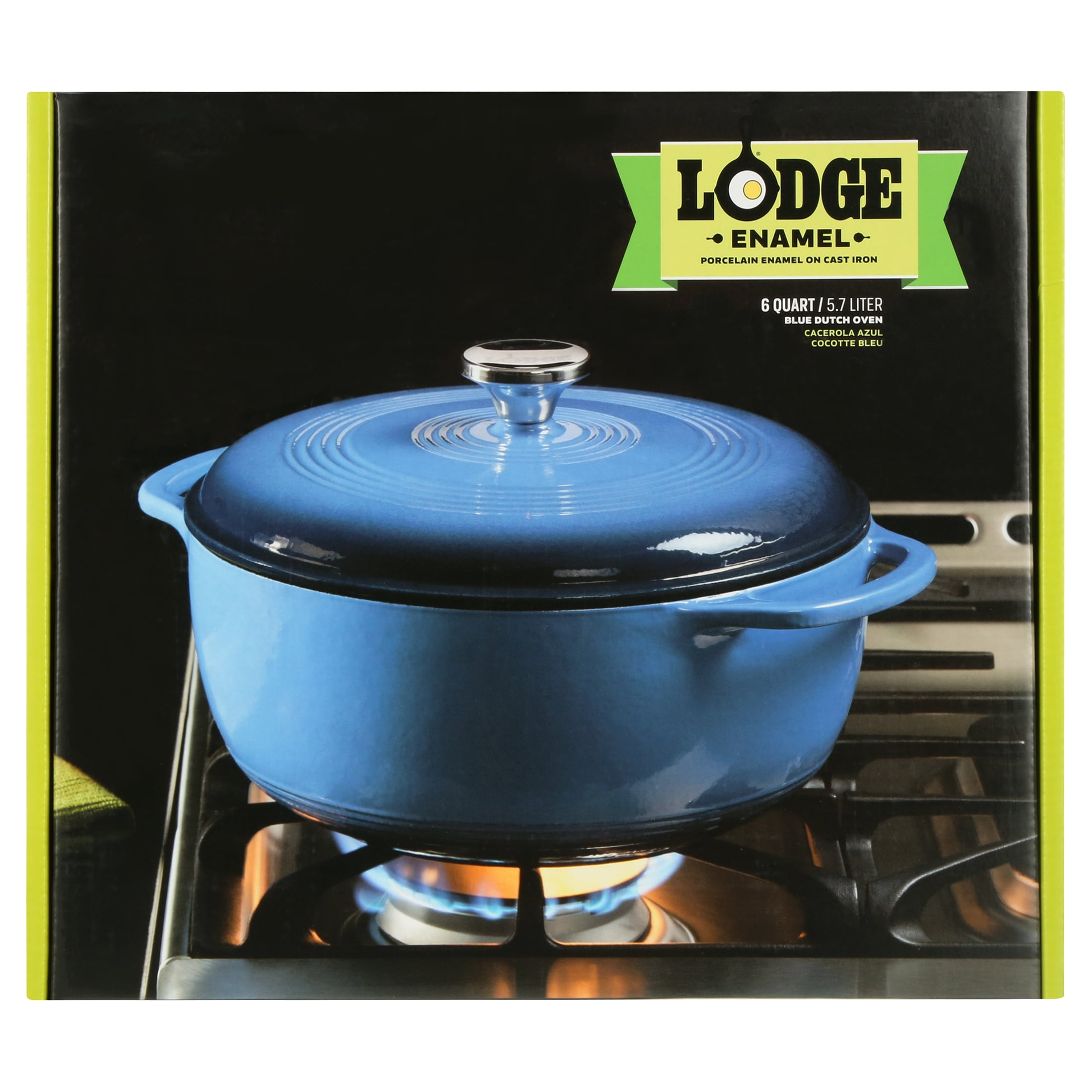 Lodge Cast Iron 6 Quart Enameled Cast Iron Dutch Oven, Blue 