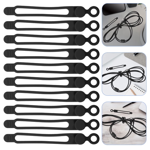 IDEANATEGRATE 10Pcs Black Silicone Cable Ties for Reusable Cord Management Home Office Use 4.13X0.47X0.31In