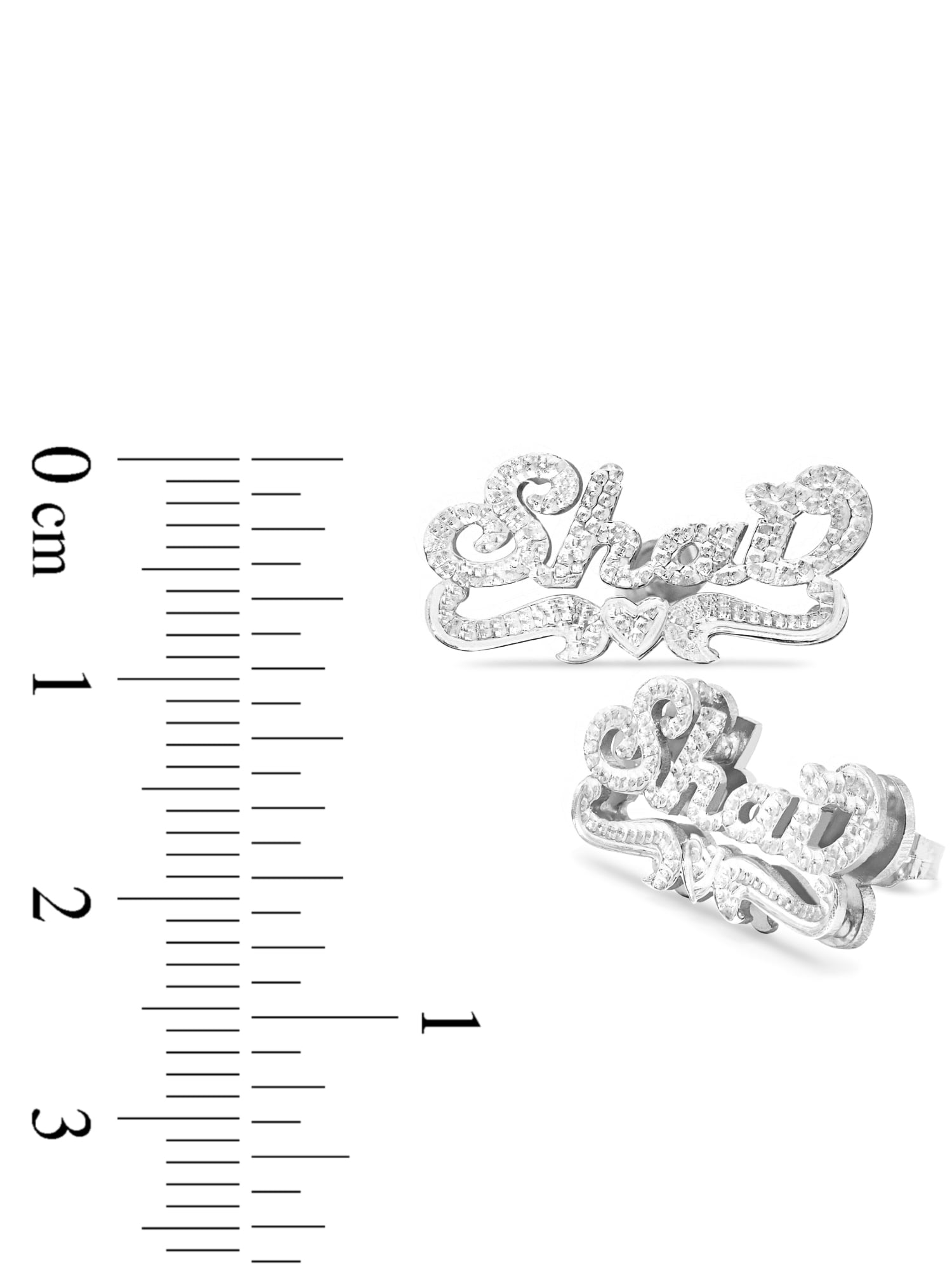 Personalized Stud Name Earrings with Beading and Rhodium All Over The Name, Tail and Heart