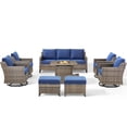 thumbnail image 3 of PARKWELL 8 Piece Outdoor Patio Furniture Set with Fire Pit Table,All-Weather Conversation Set with 4-Inch Thick Cushions,4 Swivel Glider Chair,9-Seat Furniture Sets for Deck, Backyard,Gray/Navy, 3 of 13