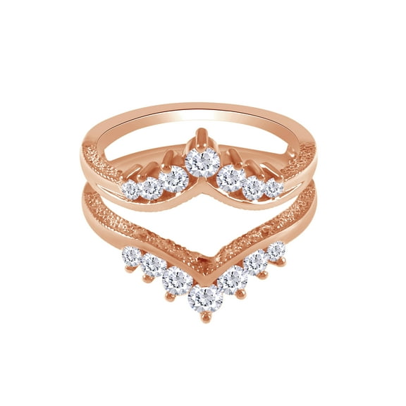 Round Shape Cubic Zirconia Chevron Enhancer Guard Ring 10k Rose Gold Ring Size - 10