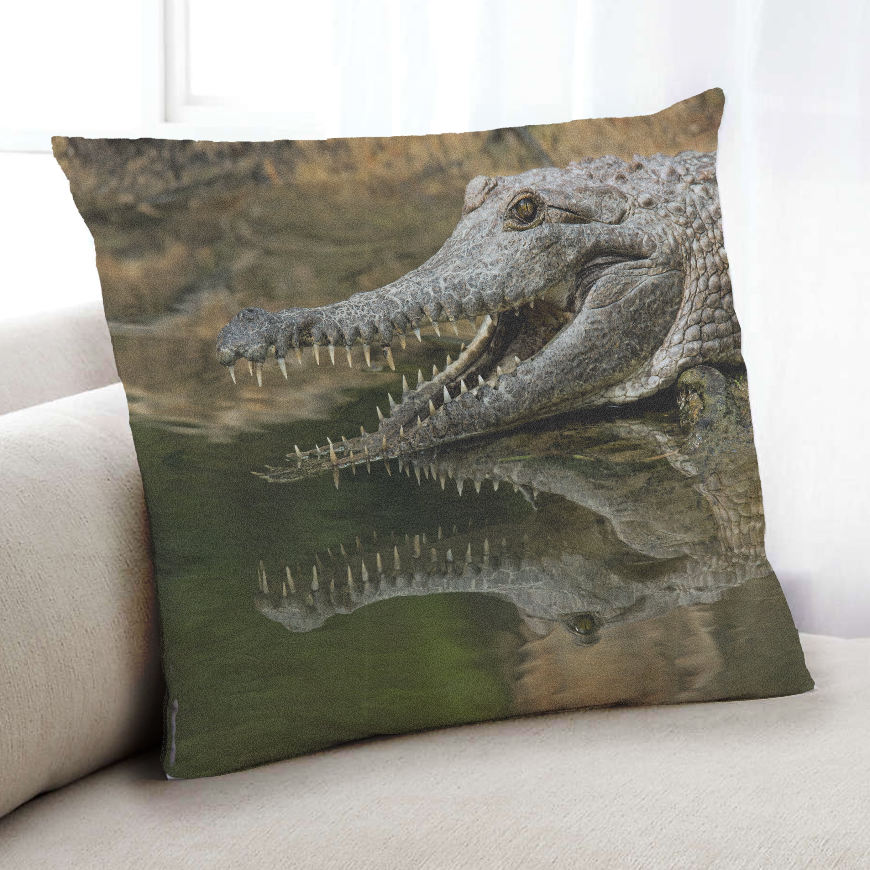 Multicolor 18x18 Crocodile Alligator Reptile Animal Gift Cute Alligator Reptile Animal Balloons Crocodile Throw Pillow