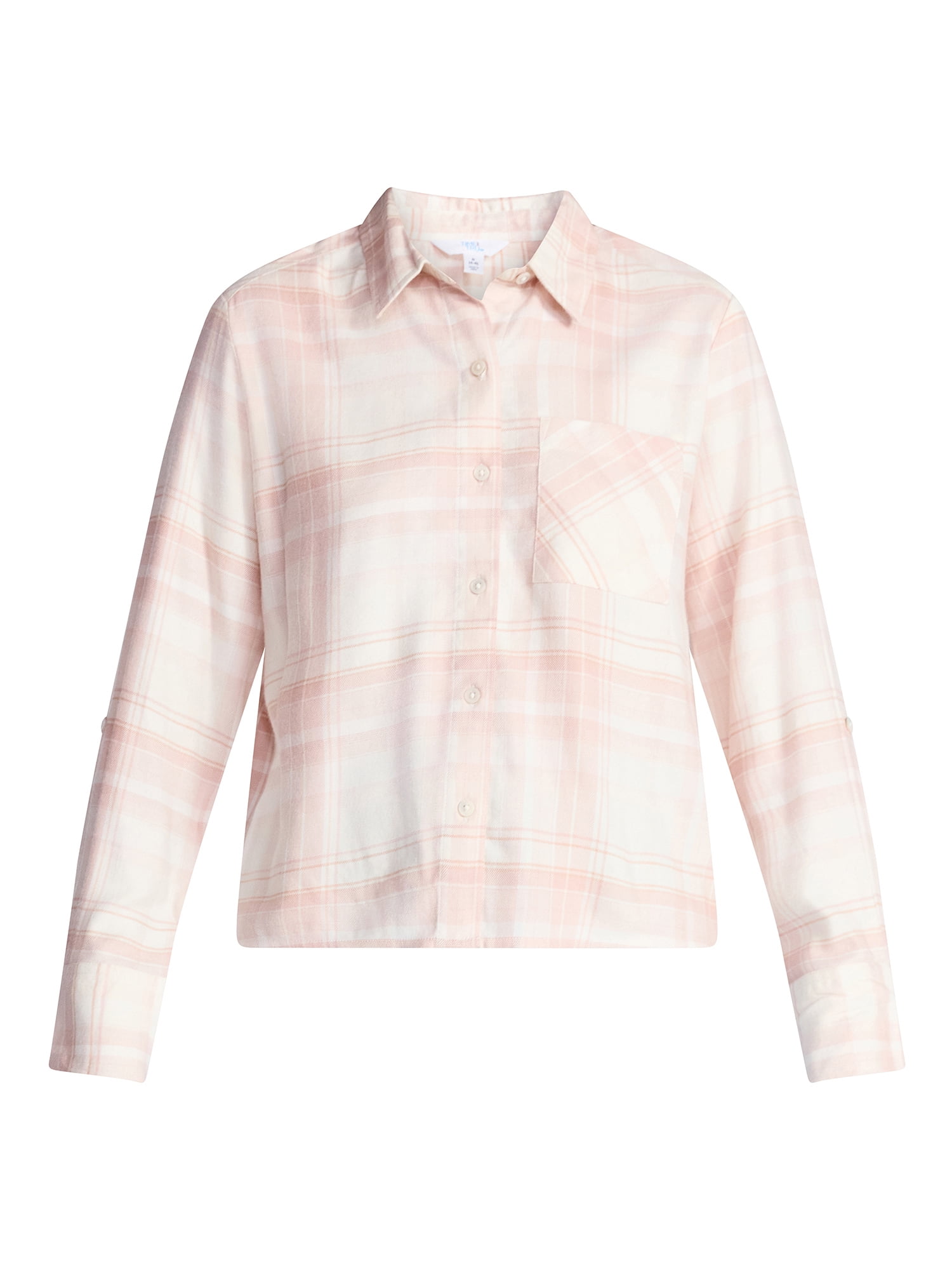Time and Tru Women's Cropped Flannel Shirt, Sizes XS-XXXL