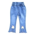 thumbnail image 2 of Hurxie Girl's Flare Jeans Cute Fashion Trendy Casual High Waisted Bell Bottom Denim Pants Bottoms with Pockets Light Blue,4-5 Years, 2 of 7