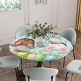 thumbnail image 2 of Easter Fitted Tablecloth with Elastic Edged, Round Table Cloth for Dining Table, Spring Easter Eggs Bunny Farmhouse Wooden Grain Waterproof Oil Proof Table Cover for Indoor Outdoor 45"-54", 2 of 8