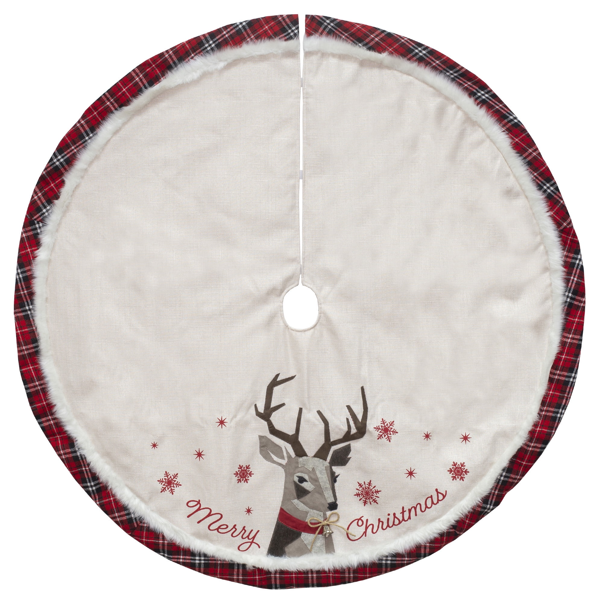 HE'S MAKING A LIST Santa & Reindeer Embroidered Mini Tree Skirt,18",Christmas 