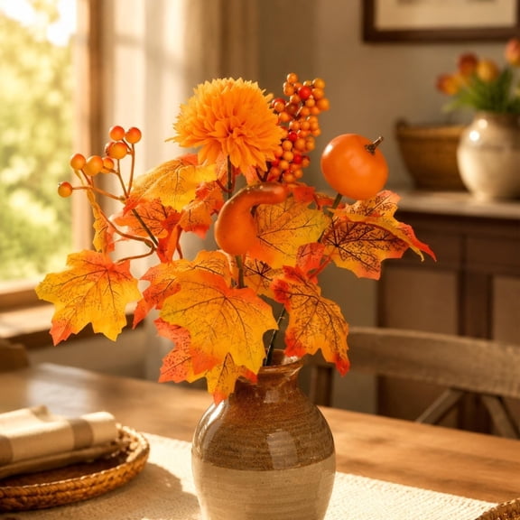 Roiihwy Versatile Artificial Flower Pick With Pumpkin And Maple Leaves For Fall And Thanksgiving Decor, C