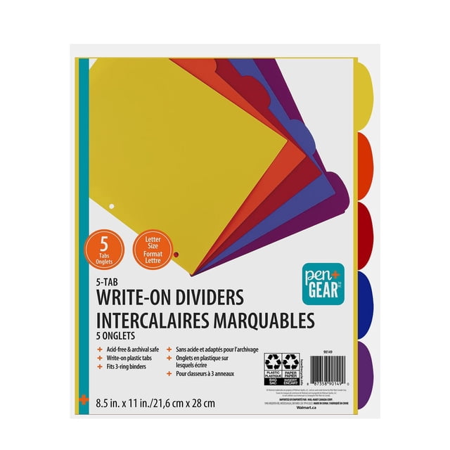 PEN+GEAR DURABLE VIEW WRITE ON 5 TAB DIVIDER