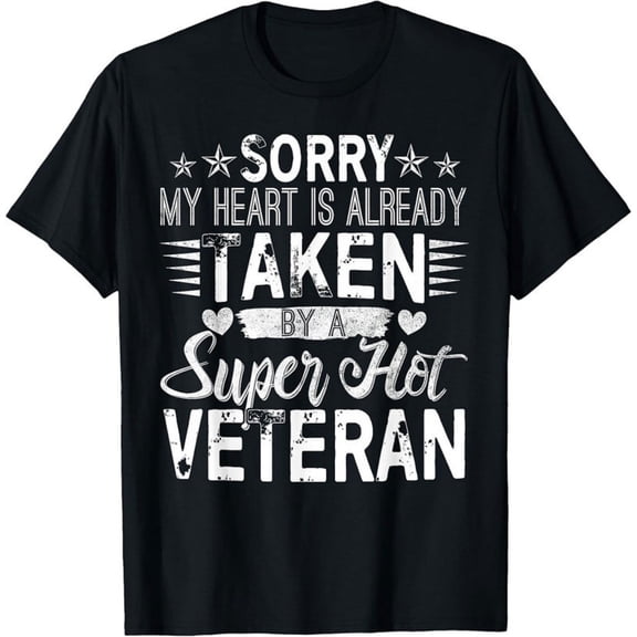 Men's 100% Cotton T-Shirt 180gsm - My Heart Is Taken By A Super Hot Veteran Graphic T-Shirt, Black Comfortable Breathable Soft Tee, Valentine's Gift for Men